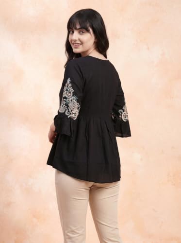 Image of Bee M Pee Designer Women's Short Kurti Navy Embroidered Viscose Rayon Tunic Tops