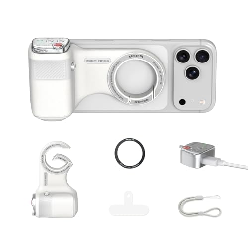 Image of Upgraded Mag-Safe Magnetic Camera Handle Grip with Extended Magnetic Phone Mount with Carabiner & Thumb Rest, Detachable Rechargeable Shutter Remote Compatible with iPhone Pro Max for Video Calls /TK
