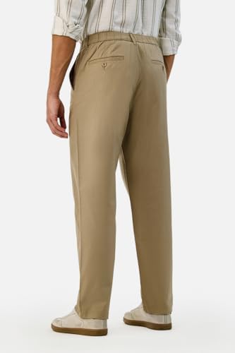 Image of SNITCH Men Casual Trousers| Baggy Fit Mid Rise Solid Plain Front Style | Breathable Cotton Blend & Lightweight Linen Fabric for Summer & Everyday Outings