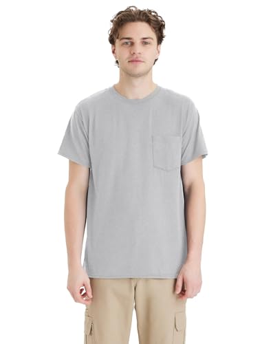 Hanes Men's Workwear Pocket T-Shirt Pack, Moisture Wicking Tee, Odor Control, 2-Pack, Light Steel, X Large