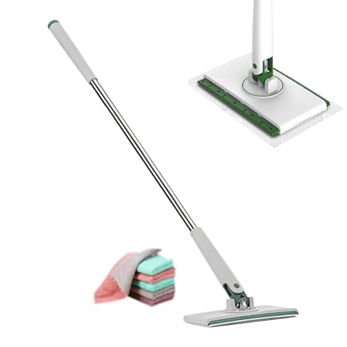 Fregona de clip – Fregona reutilizable sin contacto con 4 trapos, herramientas de limpieza de plumero con pinza de tela | Cuarto de baño Sala Dormitorio Azulejos de madera Piso Techo Plinto Net
