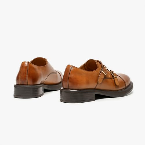 Image of BEAU TODAY Women Monk Strap Loafers Cap Toe Business Causal Loafer Shoes