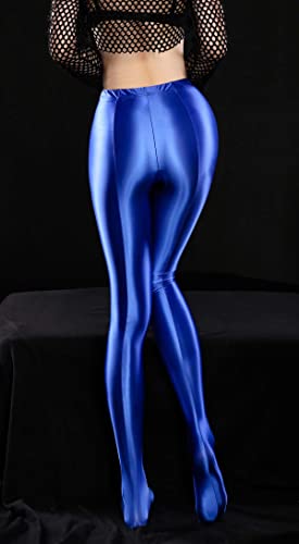 Image of FEOYA Women's Wet Look Footed Leggings Metallic Dance Tights Shiny Leggings Shimmer Pants Glitter Tights