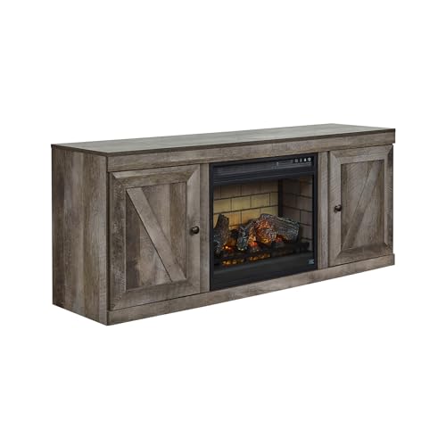 Signature Design by Ashley Wynnlow Farmhouse 60" TV Stand with Electric Fireplace for TVs up to 69", Gray
