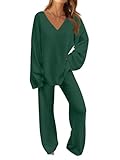 MEROKEETY Women's Lounge Sets 2025 Fall Fashion 2 Piece Outfits Sweater Pajama Set Fuzzy Loungewear Matching Winter Clothes,Green,M