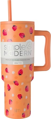 Image of Simple Modern Tumbler with Handle and Straw | 40oz | Strawberries