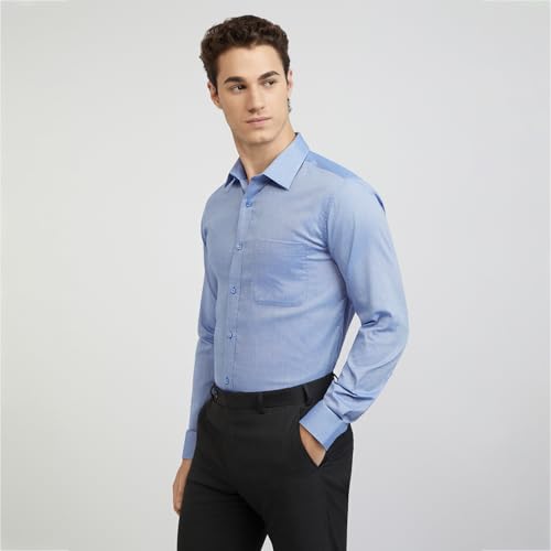 Image of Raymond Men Pure Cotton Slim Fit Structure Pattern Semi Cut Away Collar Formal Shirt