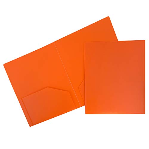 JAM PAPER Heavy Duty Plastic 2 Pocket Extra Tough School Folders – Orange – 6/Pack
