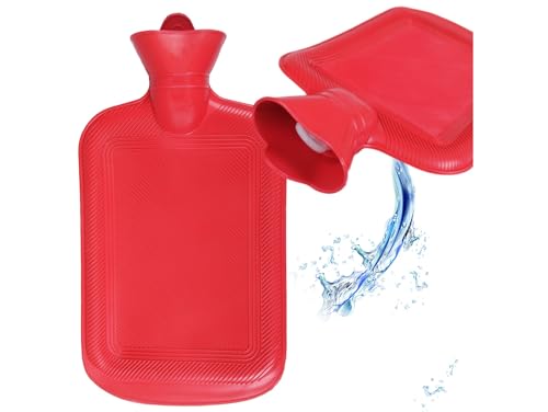PrzydaSie Gummi-Wärmflasche 2L – Rote Wärmflasche mit Schraubverschluss, ideal zur Schmerzlinderung und Wärmebehandlung, langlebig und...