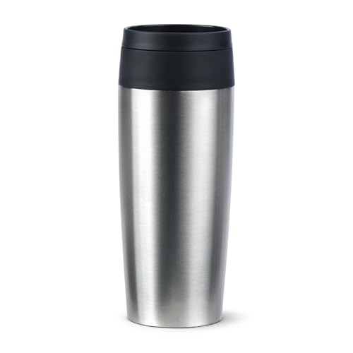 Emsa N20201 Travel Mug Classic Isolierbecher 0,36 Liter | neuer Komfort-Schraubverschluss | Edelstahl | 4h heiß und 8h kalt | 100% dicht | spülmaschinenfest | 360°-Trinköffnung | Edelstahl
