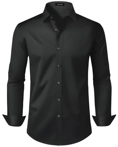 Lusead Mens Dress Shirts Black Long Sleeve Wrinkle Free Untucked Polyester Lightweight Business...