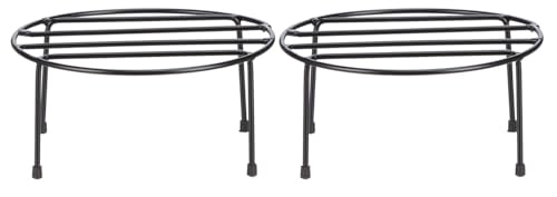 Amazon Brand - Solimo Metal Flower Pot Stand (Black, Set of 2, Round) | Gamla Stand for Home | Plant Stand for Balcony | Premium Flower Pot Stand | Pl