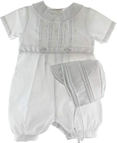 Baby Boys Rompers Pique Christening Baptism Knickers and Hat (24 Months) White