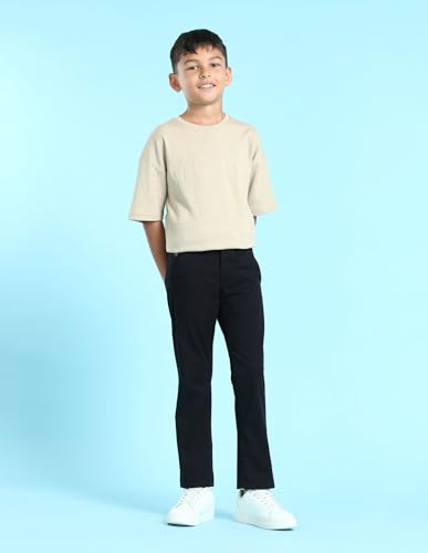 Image of U.S. Polo ASSN. Kids Trousers for Boys - Cotton Stretch Fabric, Mid-Rise Waist, Twill Weave Casual Trousers for Boys