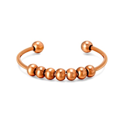 Kim Johanson Edelstahl Damen Anxiety Ring in Silber Gold & Roségold mit beweglichen Perlen | Wasserfest | Kugeln Fidget Ring | Anti Stress Schmuck für Frauen | Zwei Größen (Roségold L-XL / 60-66)