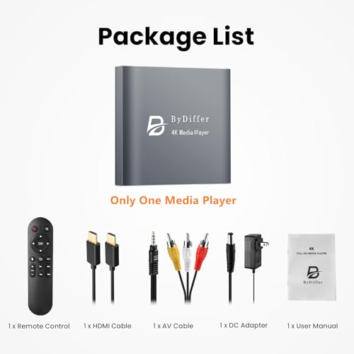 4K HD Digital Media Player, TV MP4 Video Player for USB Drive/Micro SD Card, Digital Signage, Auto Playback, H.265/HEVC, Optical/HDMI/AV Output, Grey