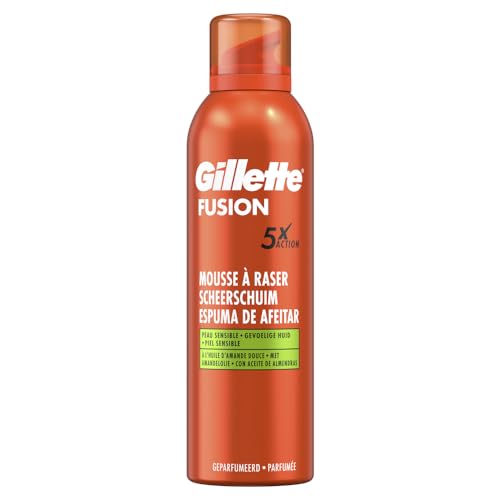 Gillette Fusion Mousse À Raser Pour Homme À L’huile D’amande Douce, Pour Les Peaux Sensibles, X5 Actions : Nettoie, Hydrate, Protège, Rafraîchit Et...