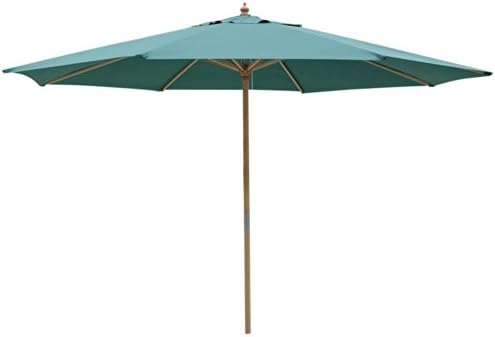 Oversized 13-ft Diam. Octagon Round Green Umbrella & 106” Height Solid Sycamore Wood Pole w/Pulleys Waterproof for Outdoor Patio Furniture Canopy Sun Shade
