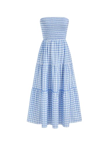 Image of CIDER Women's Strapless Dress with Pockets Tube Striped Long Midi Dresses A Line Beach Vacation Casual Summer Outfits