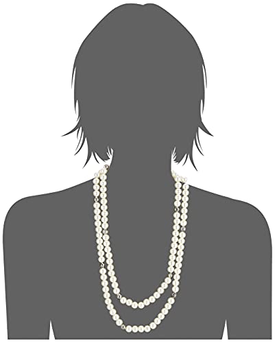 Estele Rhodium Plated Pearl Line Necklace with White Pearls and Fireballs for Women - Image 4