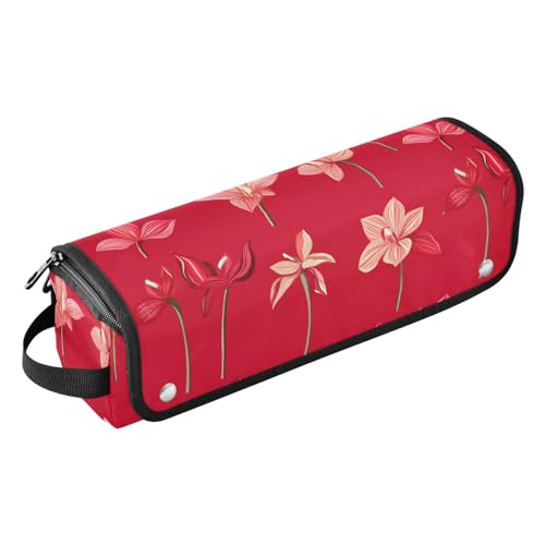 Organizador de herramientas para el cabello 2 en 1 Cute Red Flowers con tapete resistente al calor desmontable y gran capacidad para planchas y rizadores miniatura 1