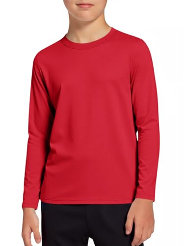 Haloumoning Boys Long Sleeve Athletic T-Shirts Kids Dry Fit UPF 50+ Neon Swim Shirts 5-14 Years