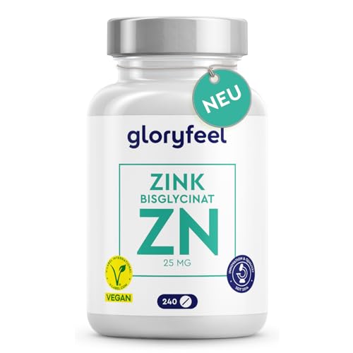 Zink Tabletten - 25mg elementares Zinkbisglycinat (Zinkchelat) - Höchste Bioverfügbarkeit - Perfekt verträglich - 240 kleine, vegane Tabletten hochdosiert - Laborgeprüft und ohne unnötige Zusätze Zink Tabletten - 25mg elementares Zinkbisglycinat (Zinkchelat) - Höchste Bioverfügbarkeit - Perfekt verträglich - 240 kleine, vegane Tabletten hochdosiert - Laborgeprüft und ohne unnötige Zusätze