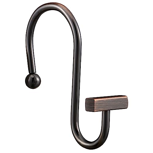 Bronze Shower Curtain Hooks Rust Proof Shower Curtain Rings for Bathroom CHICTIE Modern Metal Decorative Shower Hooks Hangers for Shower Curtain Rod Square T Bar Shape Set of 12