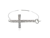 2 Pieces of Silvertone Iced Out Cross Bangle Bracelet