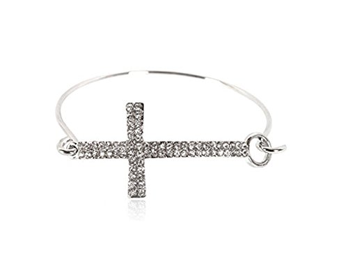 JOTW 2 Pieces of Silvertone Iced Out Cross Bangle Bracelet (F-244)