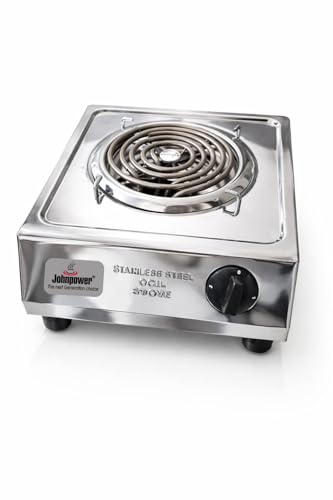 Image of Johnpower Electric Hot Plate 2000 Watt Stainless Steel | Single Burner Portable Stove | Heavy Duty Coil Hot Plate | Adjustable Temperature Control | Chrome Finish Table Top Electric Stove