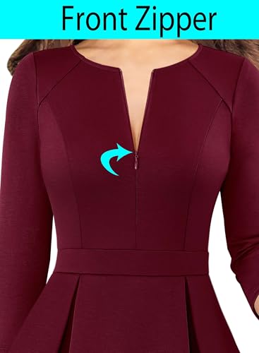 Image of VFSHOW Womens Wear to Work Front Zipper V Neck Peplum Business Office Church Flattering Pencil Sheath Dress