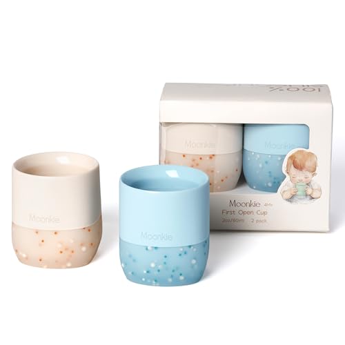 Image of Moonkie Silicone Baby Cups 4 Months+ | Tiny Open Training Cups for Infants with Confetti Sprinkles | Baby-Led Weaning Essential | 2 oz (Ether/Ivory, 2 Pack)