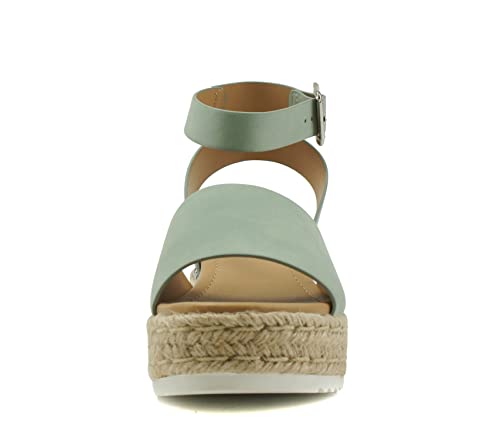 Image of Soda Topic Open Toe Buckle Ankle Strap Espadrilles Flatform Wedge Casual Sandal