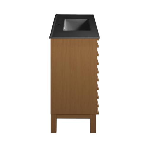 Image of Swiss Madison Cascade 48 in. Brown Oak Bathroom Vanity with Black Ceramic Sink Top