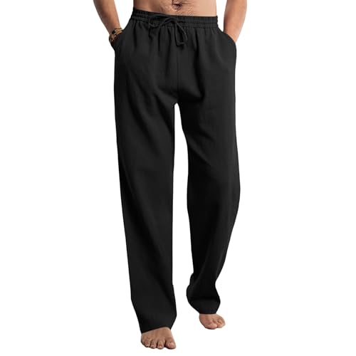 Linen Pants Men Plus Size Drawstring Elastic Waist Lightweight Linen Pants Loose Fit Summer Beach Yoga Trousers