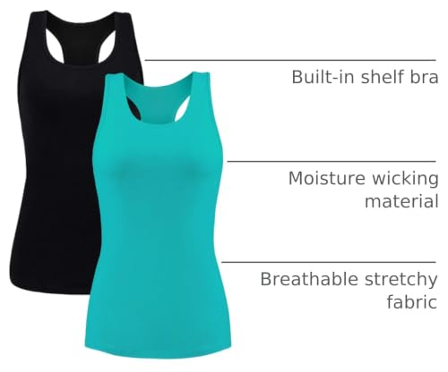 Image of beautyin Women Tank Top with Shelf Bra Racerback Workout Yoga Undershirt