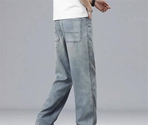 Mens Jeans Summer Thin Drape Soft Loose Straight Casual Denim Pants Elastic Ice Silk Lightweight2