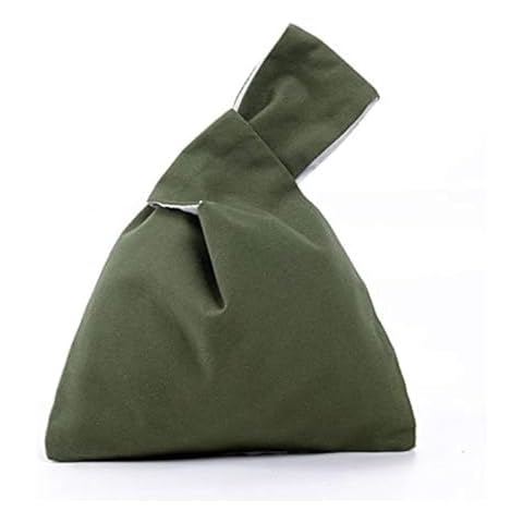 YINGKOR Cotton Canvas Plain Color Japanese Wrist Wristlet Handbag Sleeve Knot Pouch Portable Purse Tote Gift Bag Pack-1 (Green) Cover
