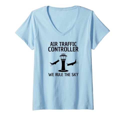 Femme Contrôleur de Circulation aérienne We Rule Sky ATC Aviation T-Shirt avec Col en V