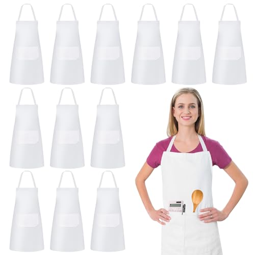 Lot de 12 Tabliers de Cuisine Réglables pour Hommes et Femmes - 2 Poches, Unisexes, Imperméables...