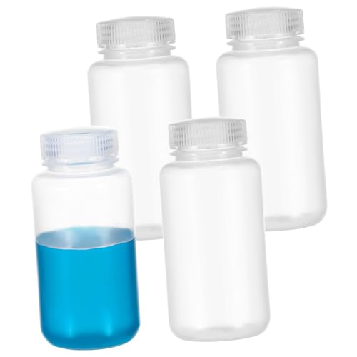 Alipis Small Plastic Lab Bottles 4pcs Reagent Bottles Lids Plastic Medicine Bottles for Travel Laboratory Use