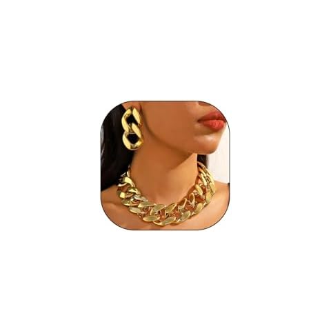 YOOESTORES82 14K Gold Chunky Chain Necklace Earrings Set for Women,Punk Thick Wide Cuban Link Choker Necklaces Acrylic Trendy Drop Dangle Earring Jewelry Set (Gold1) Cover