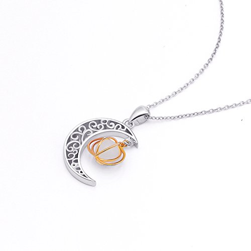 Halloween Jewelry 925 Sterling Silver Moon and Pumpkin Bat Luminous Beads Glow Pendant Necklace, 18 inches3