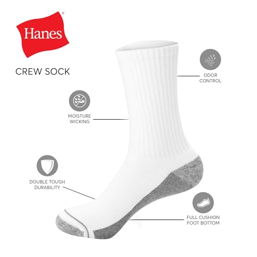 Image of Hanes mens Max Cushioned Crew Socks, Moisture-wicking With Odor Control, Multi-packCrew Sock