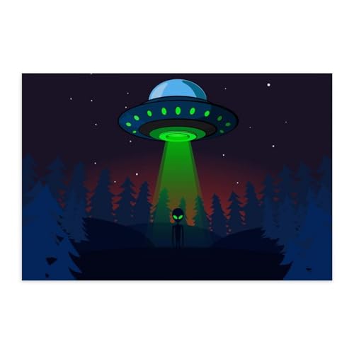 Alien UFO at Night Fashion Poster Letters Self Adhesive Wall Art Prints Durable and Waterproof Home Decor 60 * 90?cm?