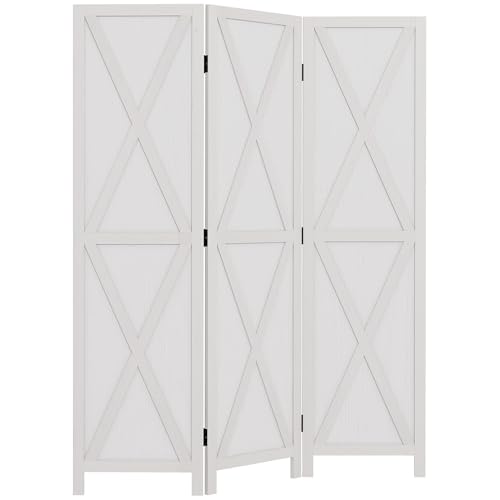 HOMCOM Biombo de 3 Paneles 136,5x170 cm Separador de Ambientes Plegable Divisor de Ambientes para Salón Dormitorio Oficina Blanco