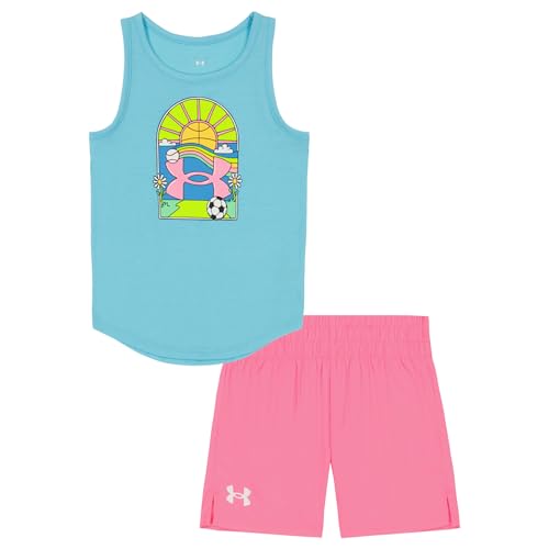 Image of Under Armour girls Outdoor Set, Coordinating Top & Bottom, Pants Or Shorts, Durable Stretch and Comfortable