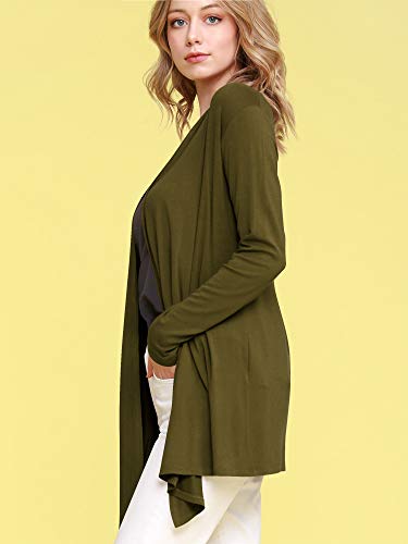 Image of Lock and Love Women's Draped Front Open Asymmetrical Cardigan - Casual Long Sleeve Lightweight Duster