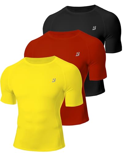 WISMBOX 3er Pack Kompressionsshirt Herren Kurzarm, Elastisch Atmungsaktiv & Schnelltrocknend, für Fitness, Training, Laufen & Gym